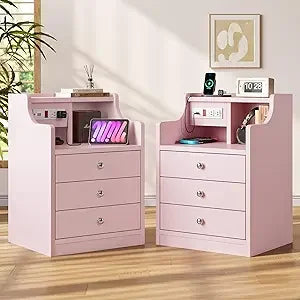 MKDK Nightstand Set With Charging Station And Hutch
