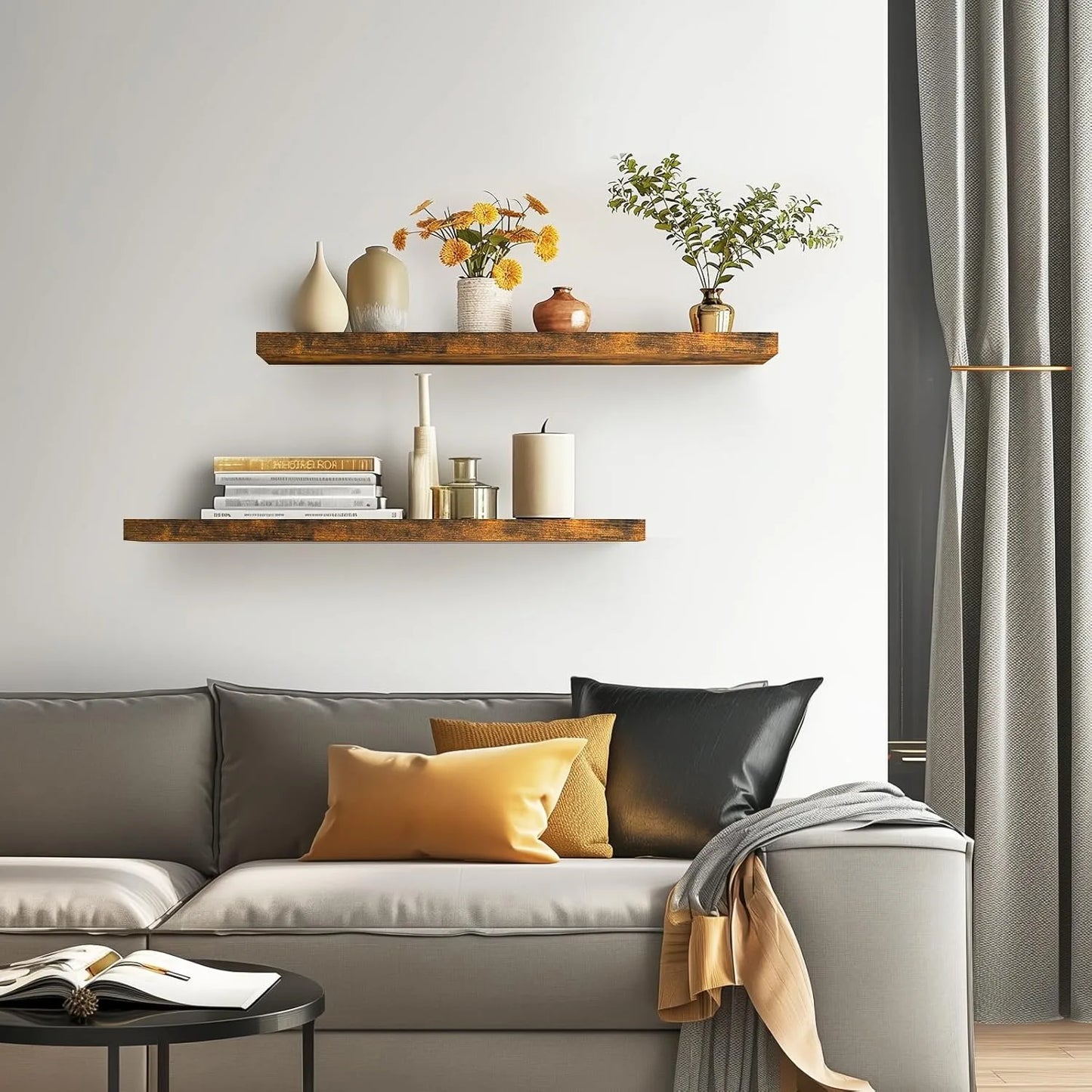 Rustic Floating Shelves Wall Mounted Dual Tier Set 2