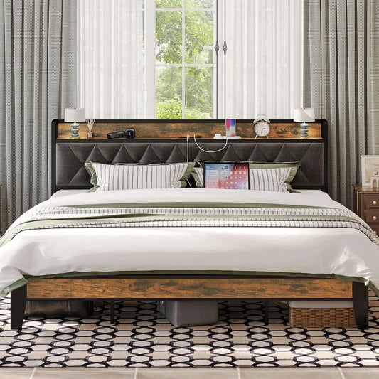 DAFIFY Storage Headboard Bed Frame With Electrical Outlets