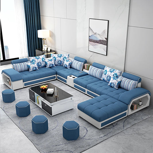 Linlamlim U Shaped Fabric Sofa Set with USB Stools Home