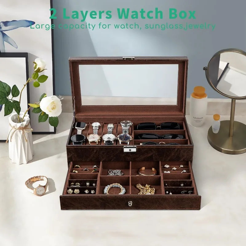 Hign-concerned 2 Tier Watch Case Jewelry Organizer Box