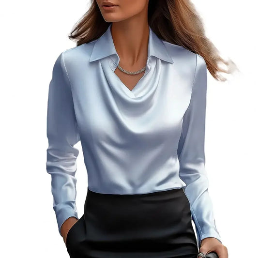 Sanwood Satin Women Blouse Silk Long Sleeve Elegant Shirt