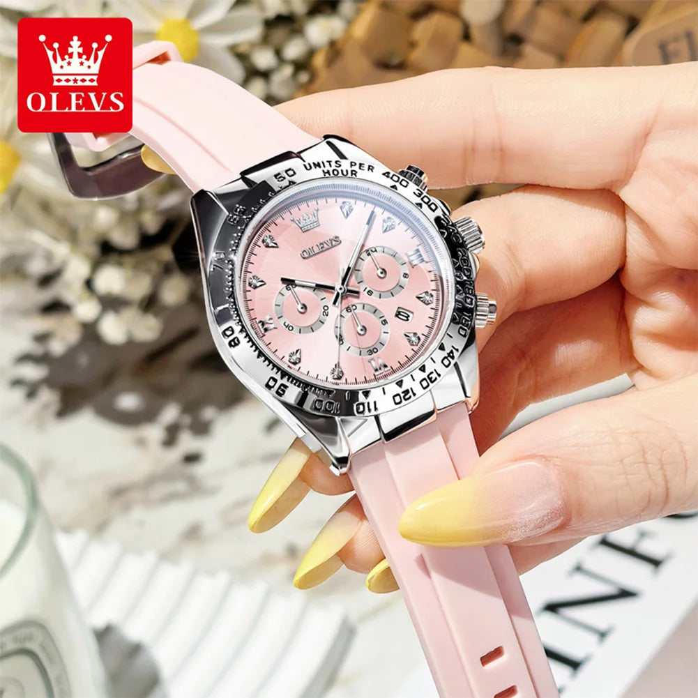 Olevs Women Quartz Chronograph Watch Silicone Waterproof