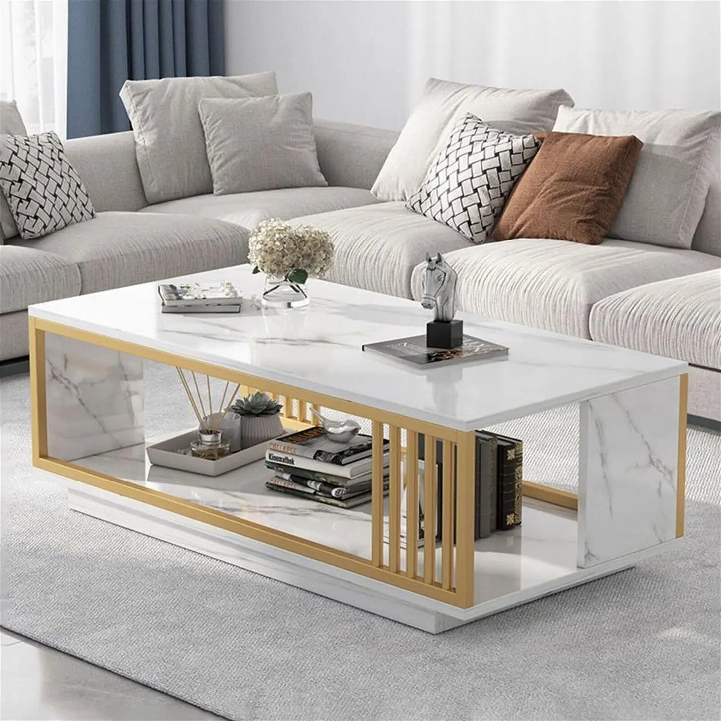Complete Home And Apparel Marble Veneer Glossy Coffee Table