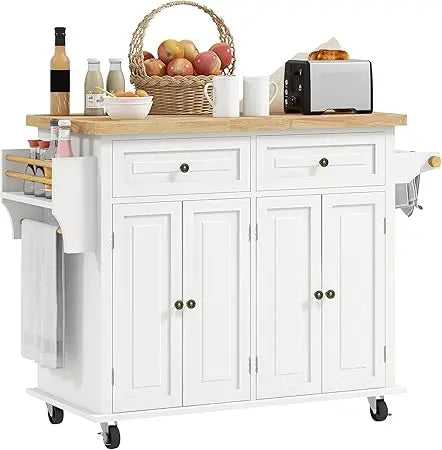 Ticify Kitchen Island Cart With Rubber Wood Top On Wheels