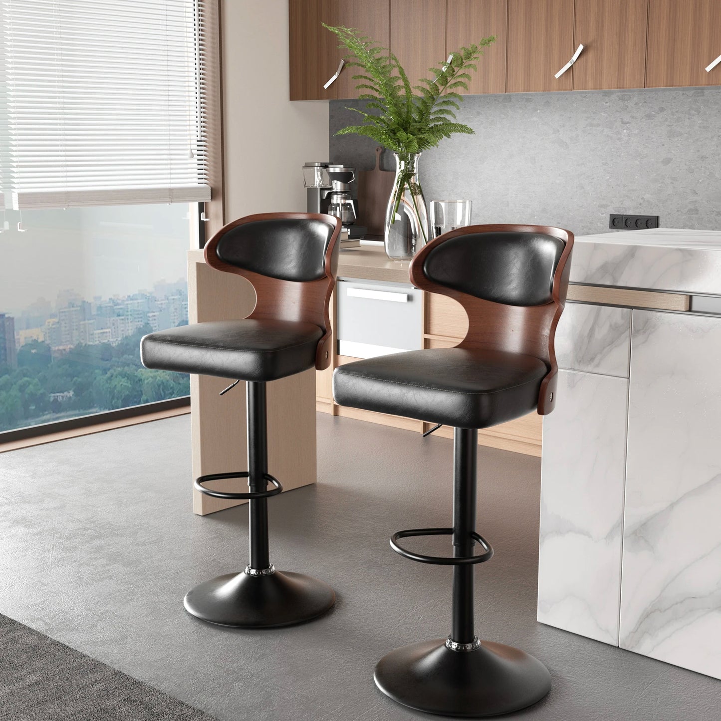 Nalupatio Bar Stool Set 2Pcs Backrest Swivel PU Leather