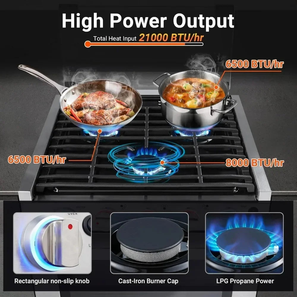 XMSJ RV Gas Range Stove Oven With 3 Burners 1.24 Cu Ft