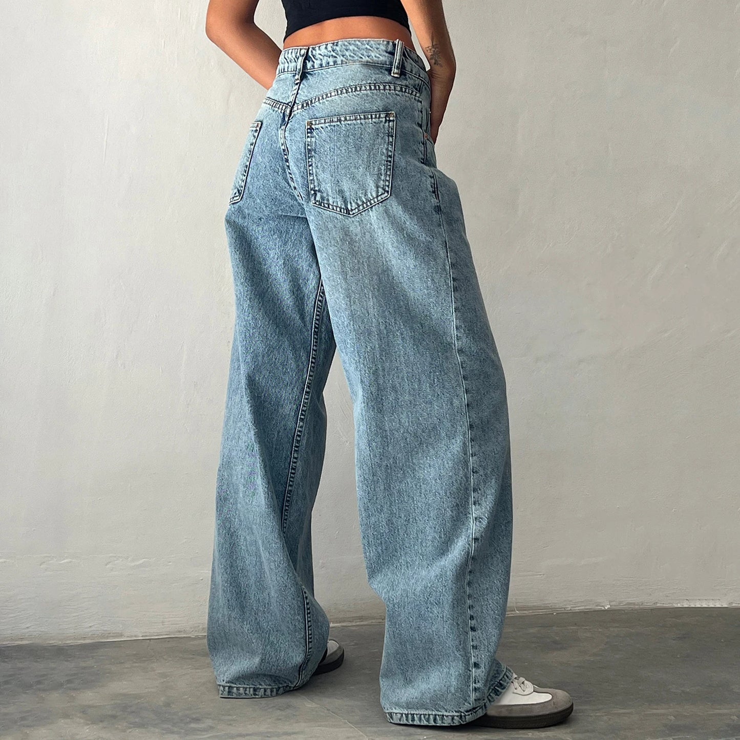 Hirigin Women Baggy Jeans Low Rise Straight Leg Denim