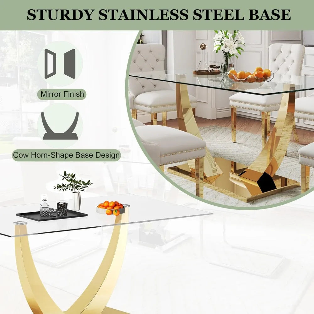 AMHDDT 7 Piece Modern Glass Dining Set With Elegant Chairs