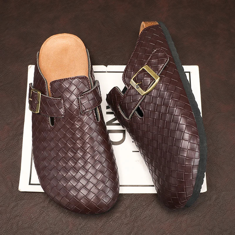 CN Fujian Men Baotou Slippers Leather Cork Footbed Mules
