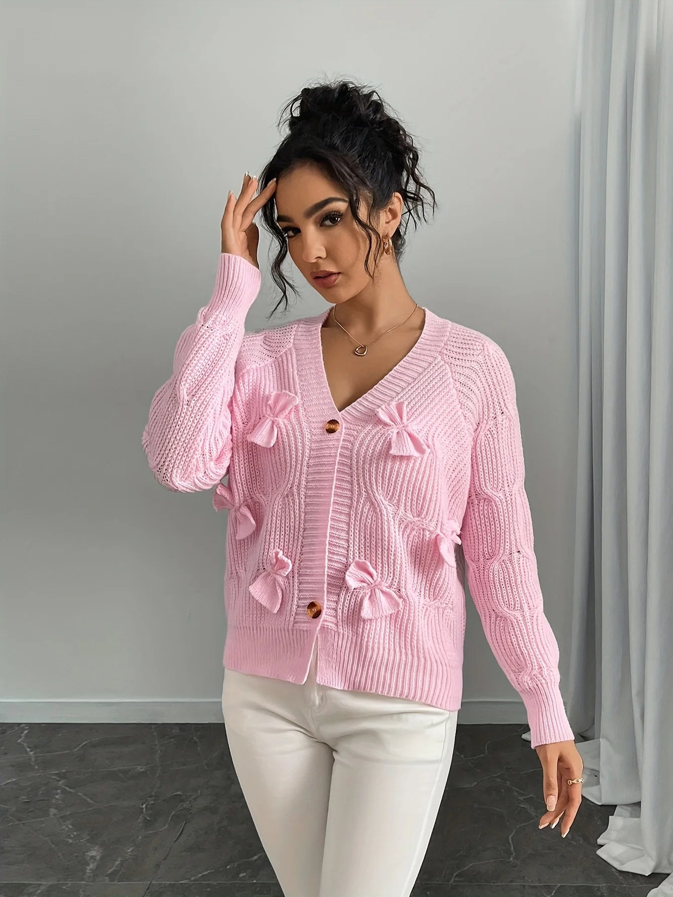 Cakulo Autumn Winter Bow Knit Cardigan For Women Seasonal