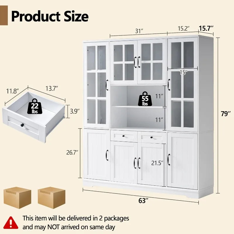 Hign-concerned Tall Storage Cabinet With Glass Doors Drawer