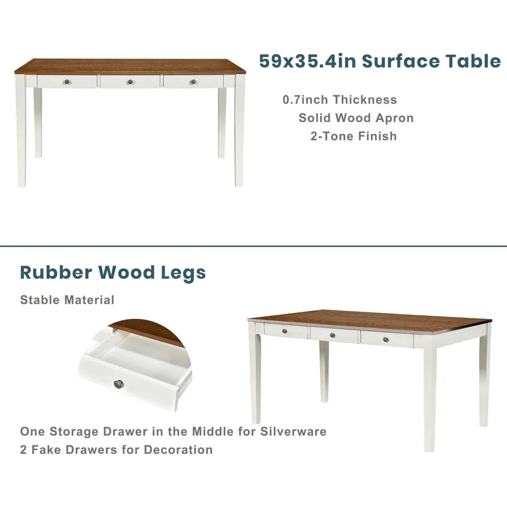 MKDK Solid Wood Dining Table Set With Upholstered Chairs
