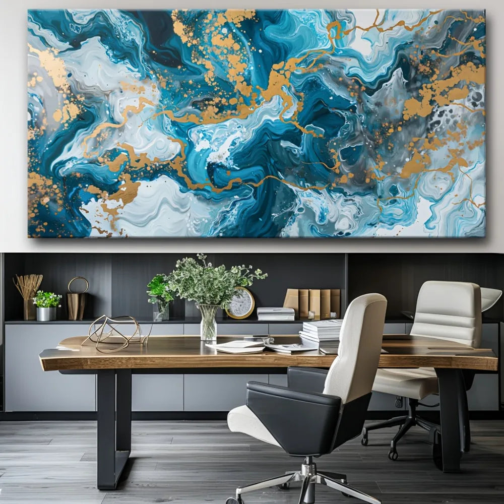 Blue Abstract Canvas Wall Art Print for Living Room