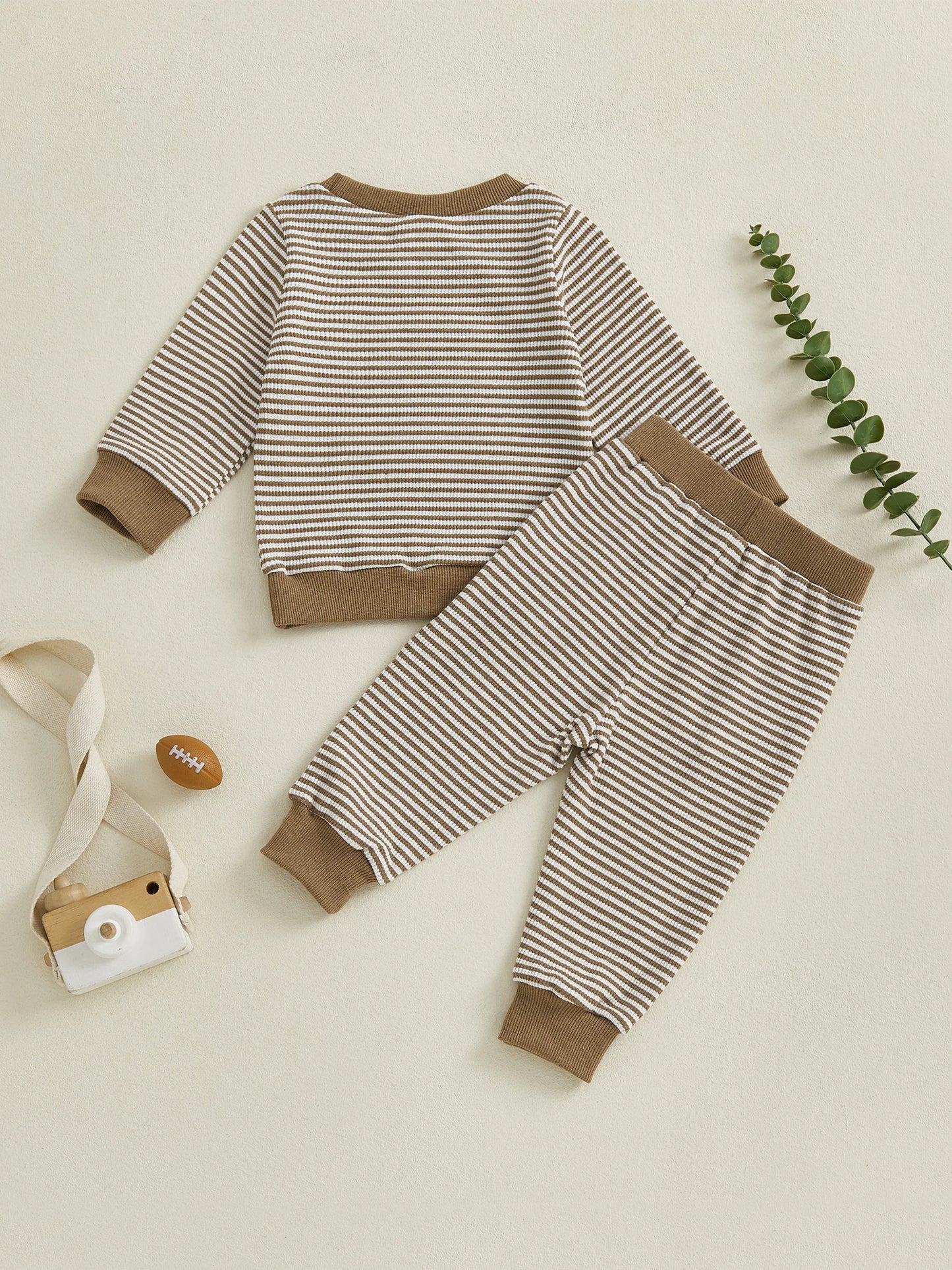 Boys 2 Piece Embroidered Rugby Set With Striped Pants