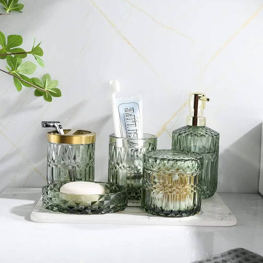 Hign-concerned Glass Bath Accessories Soap Dispenser Set
