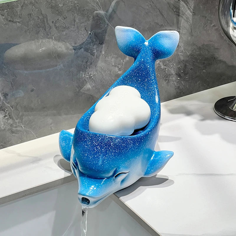 Dolphin Ceramic Drain Soap Box For Bathroom Sink Organizer