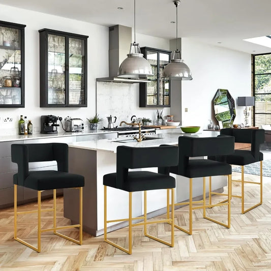 Angduo Velvet Bar Stools Set Of 4 Modern Metal Frame