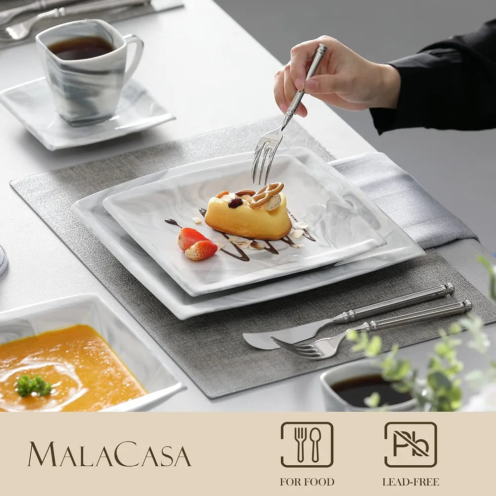BLANCE Dinnerware Set Porcelain Square Plates And Bowls