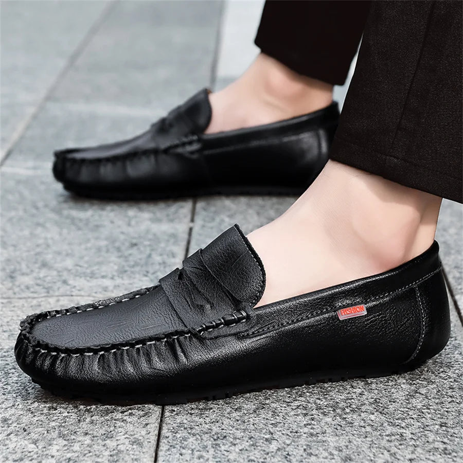 Handmade Leather Men Slip On Loafers Casual Walking Shoes
