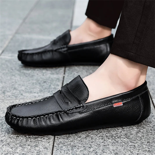 Handmade Leather Men Slip On Loafers Casual Walking Shoes