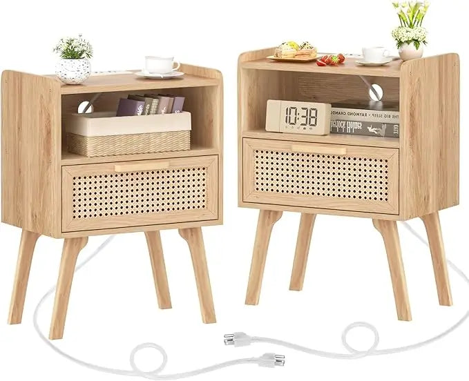 Complete Home and Apparel Rattan Nightstands Set Boho Style