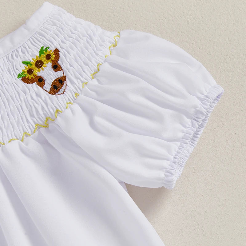 Guangdong Toddler Girl Summer Smocked Top And Flare Pants