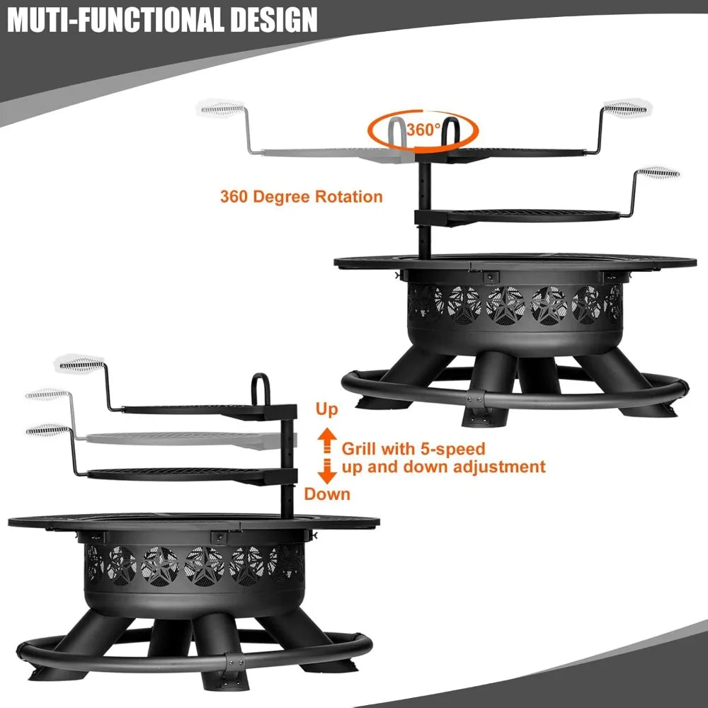 Outdoor Fire Pit With Grills 3 In 1 Round Metal BBQ
