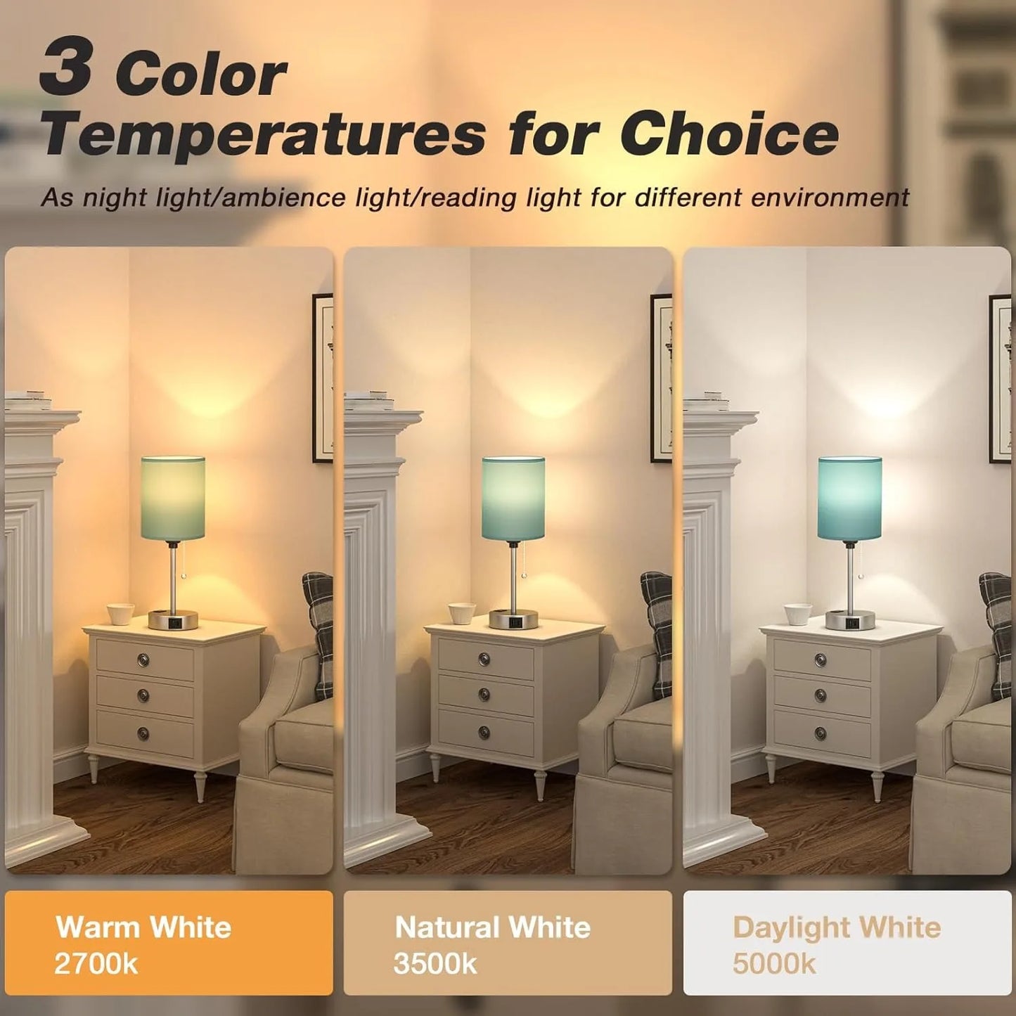 Bedside Table Lamp With Three Temperature Modes USB C Ports