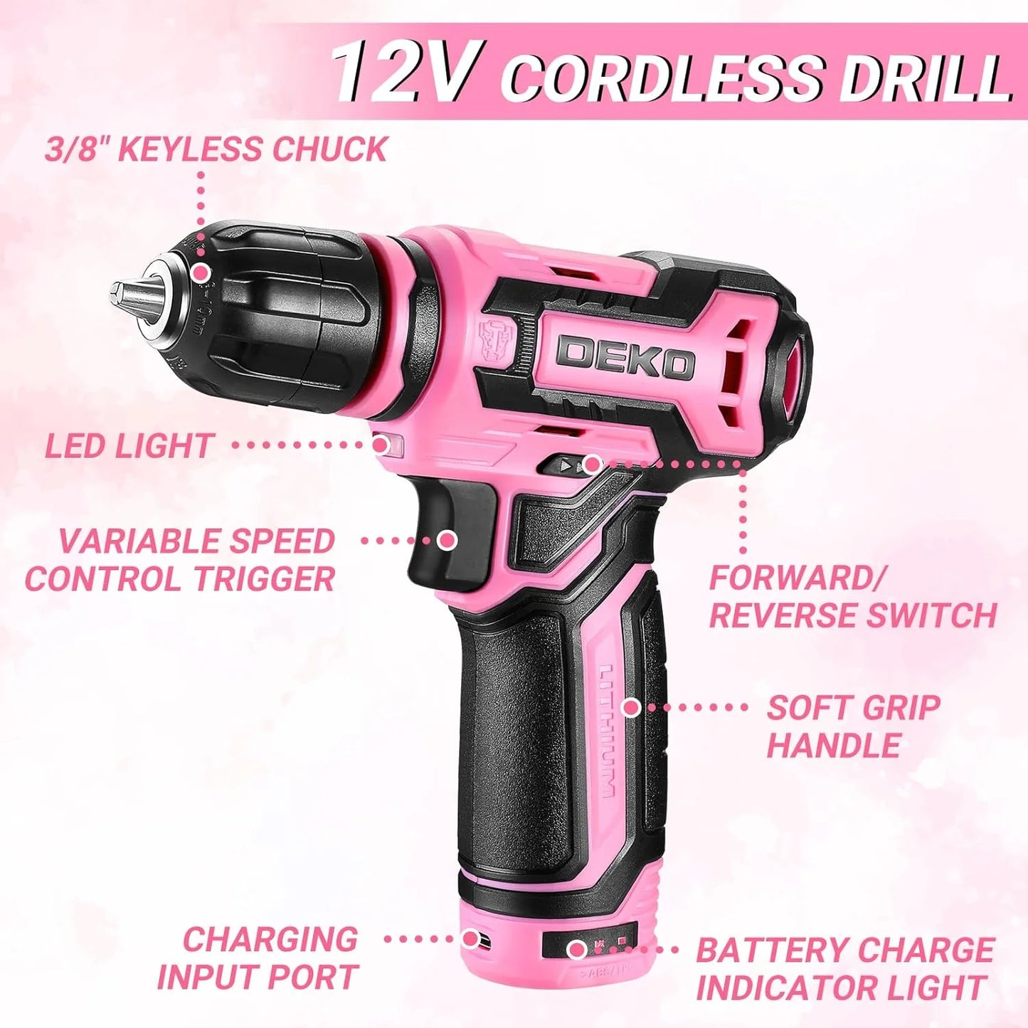 DEKODIY Home Mechanic Toolbox With 12V Cordless Drill Set