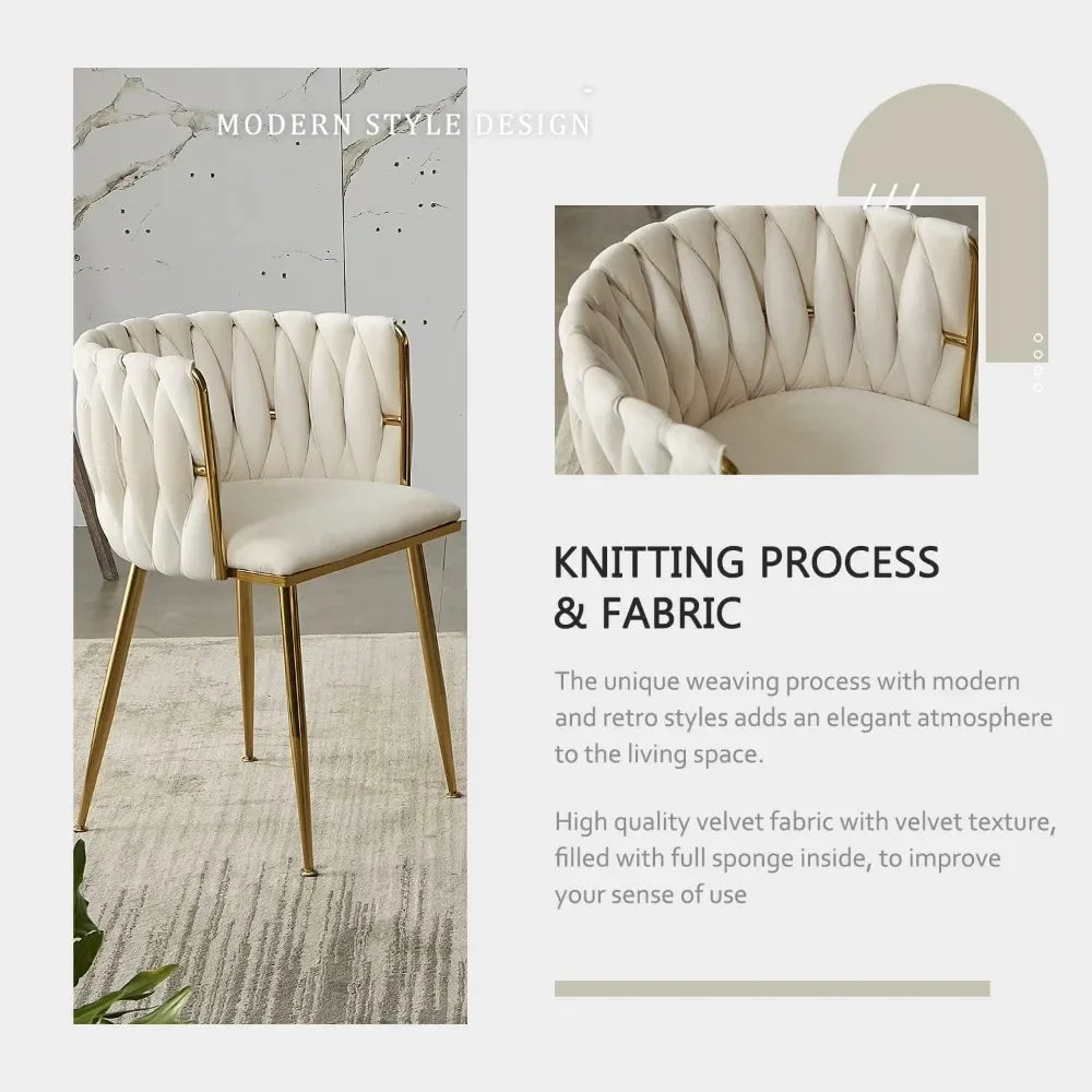 DAFIFY Woven Upholstered Velvet Dining Chairs Metal Legs
