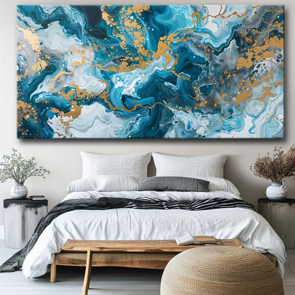 Blue Abstract Canvas Wall Art Print for Living Room