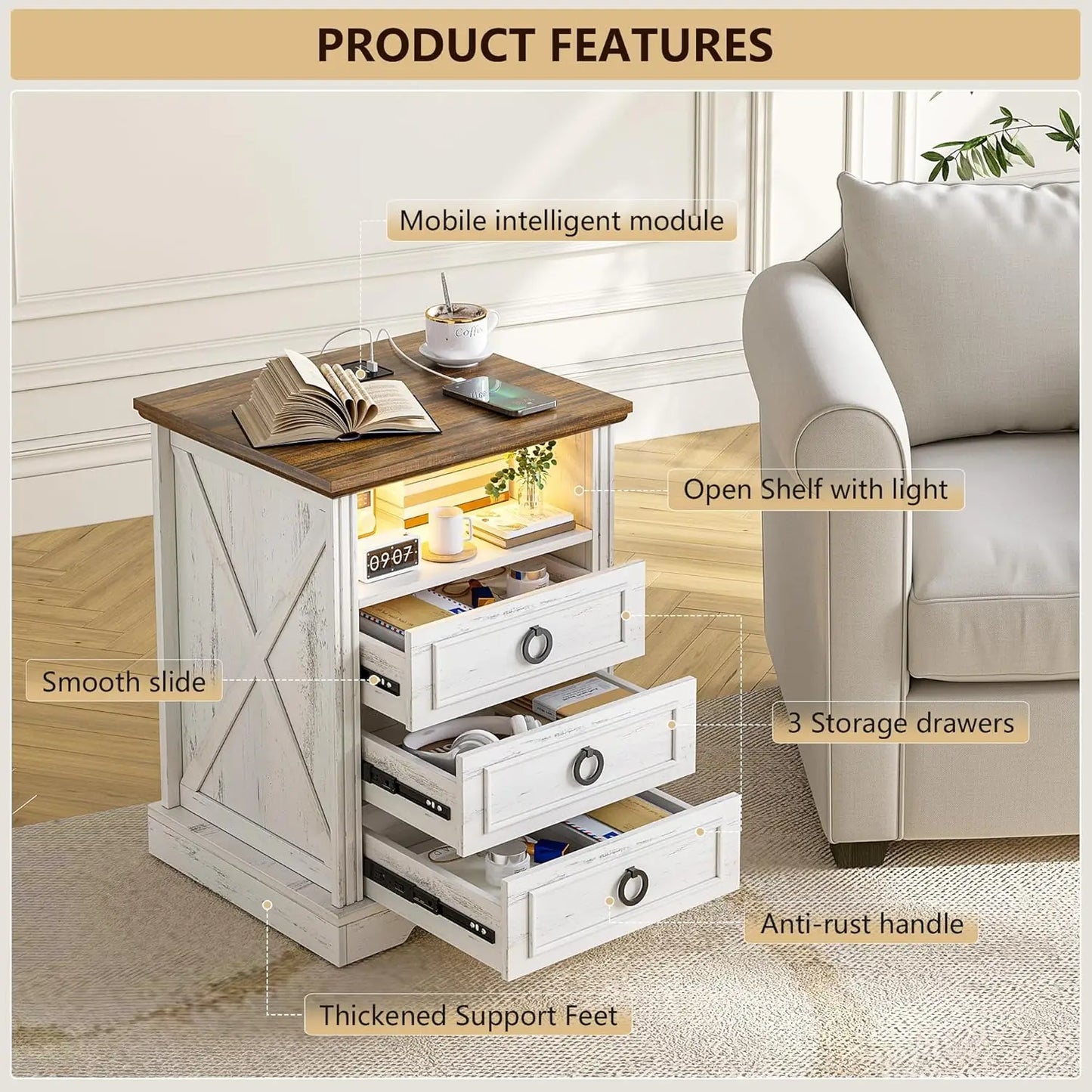 Complete Home And Apparel Nightstand Set 2 Charging Station