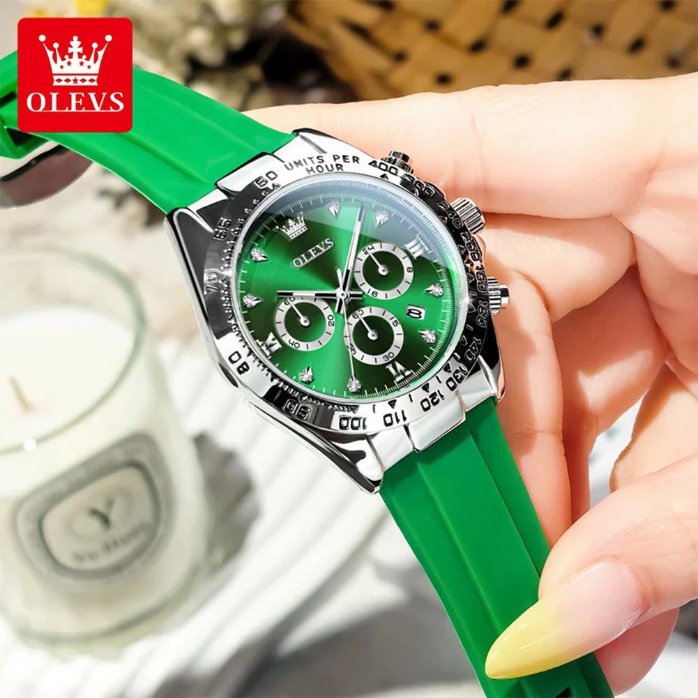 OLEVS Womens Quartz Chronograph Calendar Watch Silicone