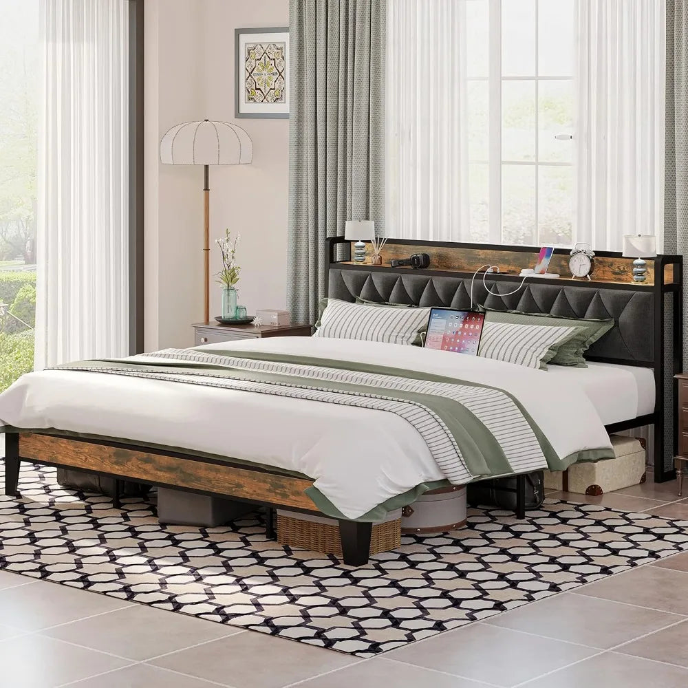 DAFIFY Storage Headboard Bed Frame With Electrical Outlets