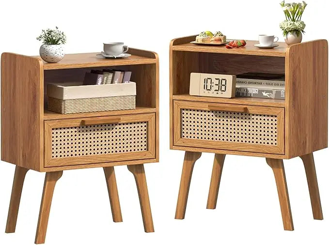 Complete Home and Apparel Rattan Nightstands Set Boho Style