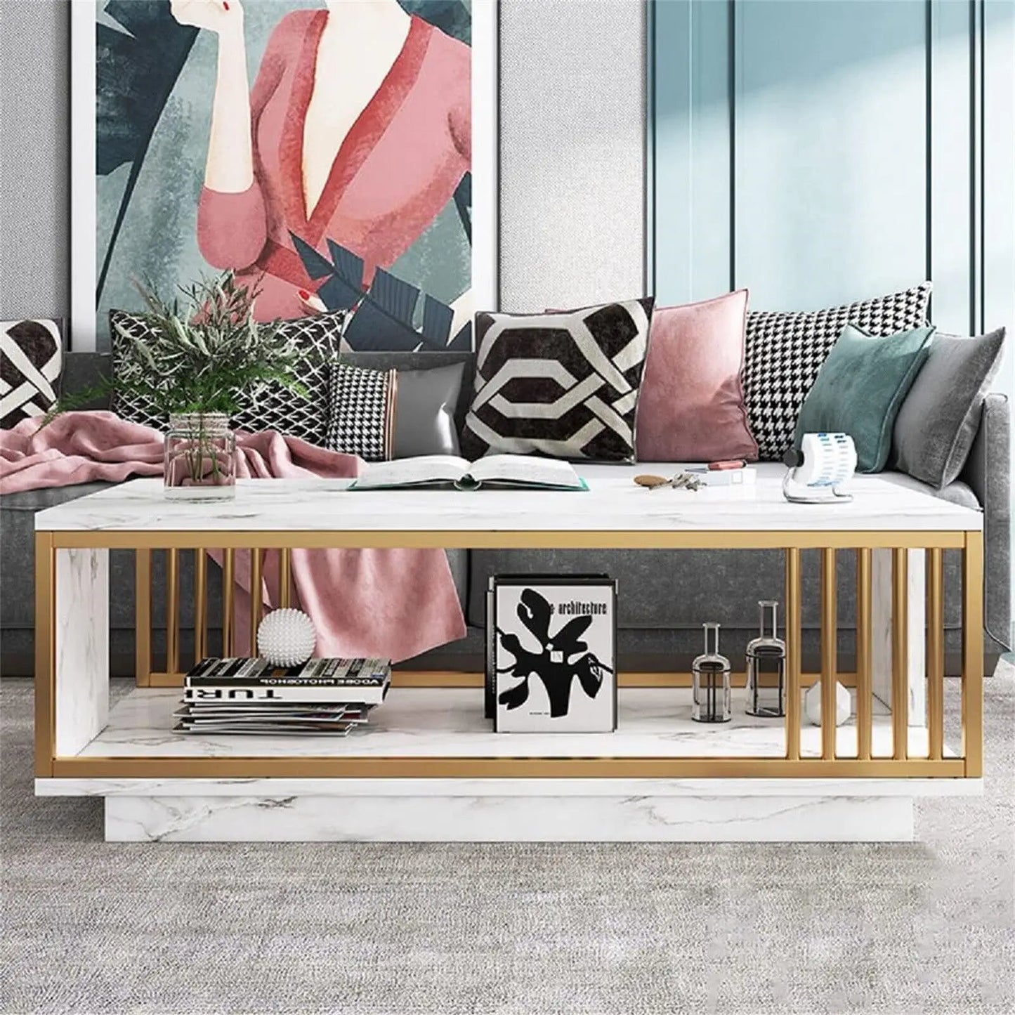 Complete Home And Apparel Marble Veneer Glossy Coffee Table