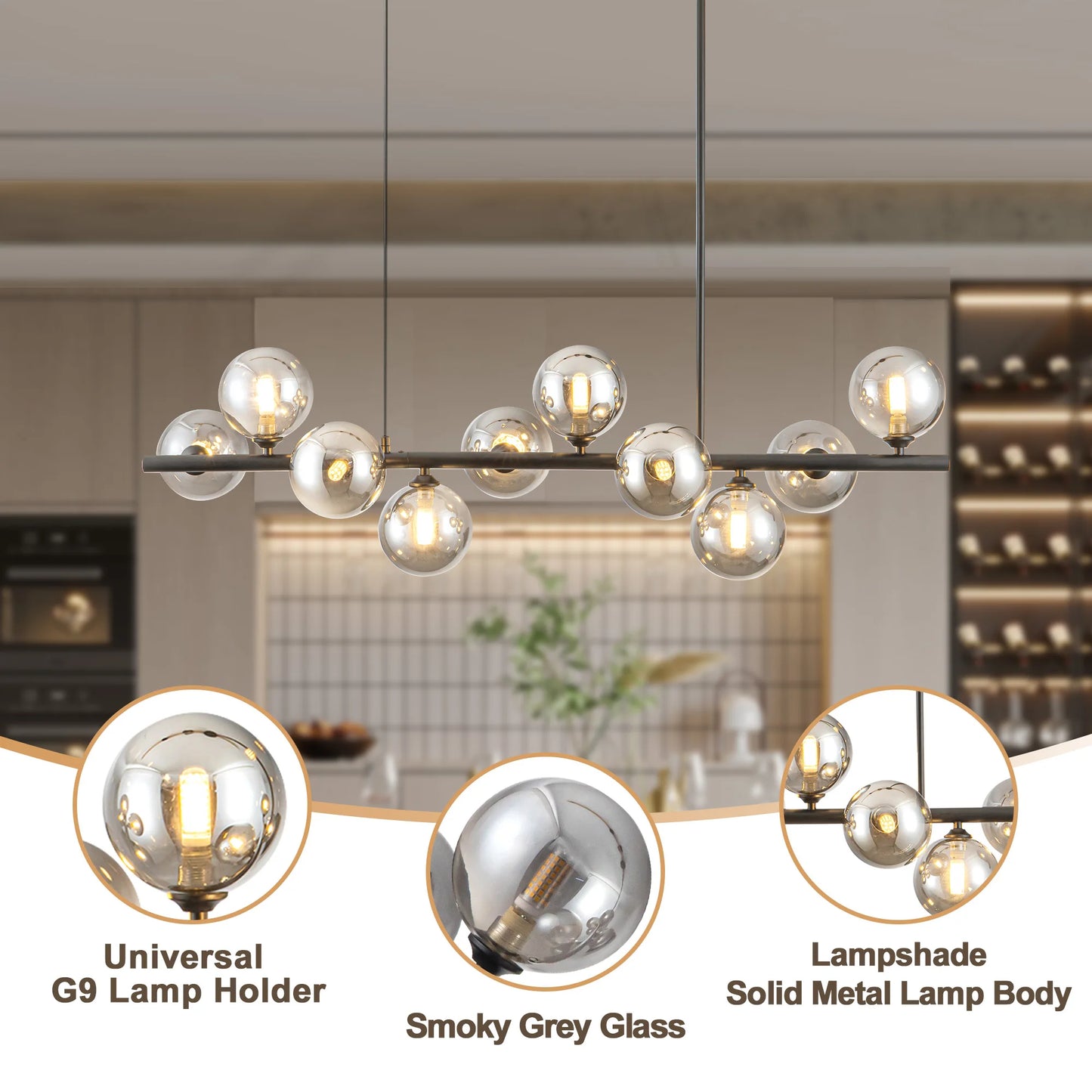 10 Light Adjustable Chandelier With Glass Globe Shades