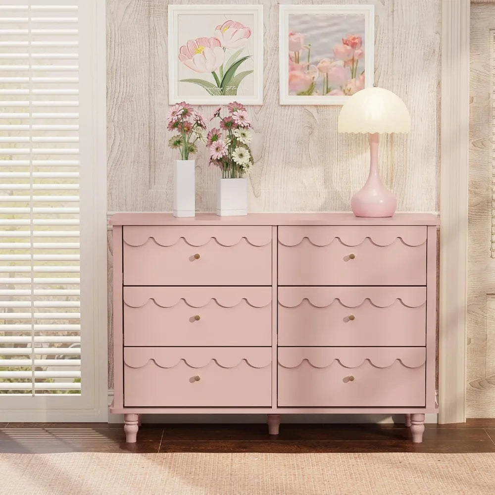MKDK Modern Scalloped 6 Drawer Dresser Organizer Storage