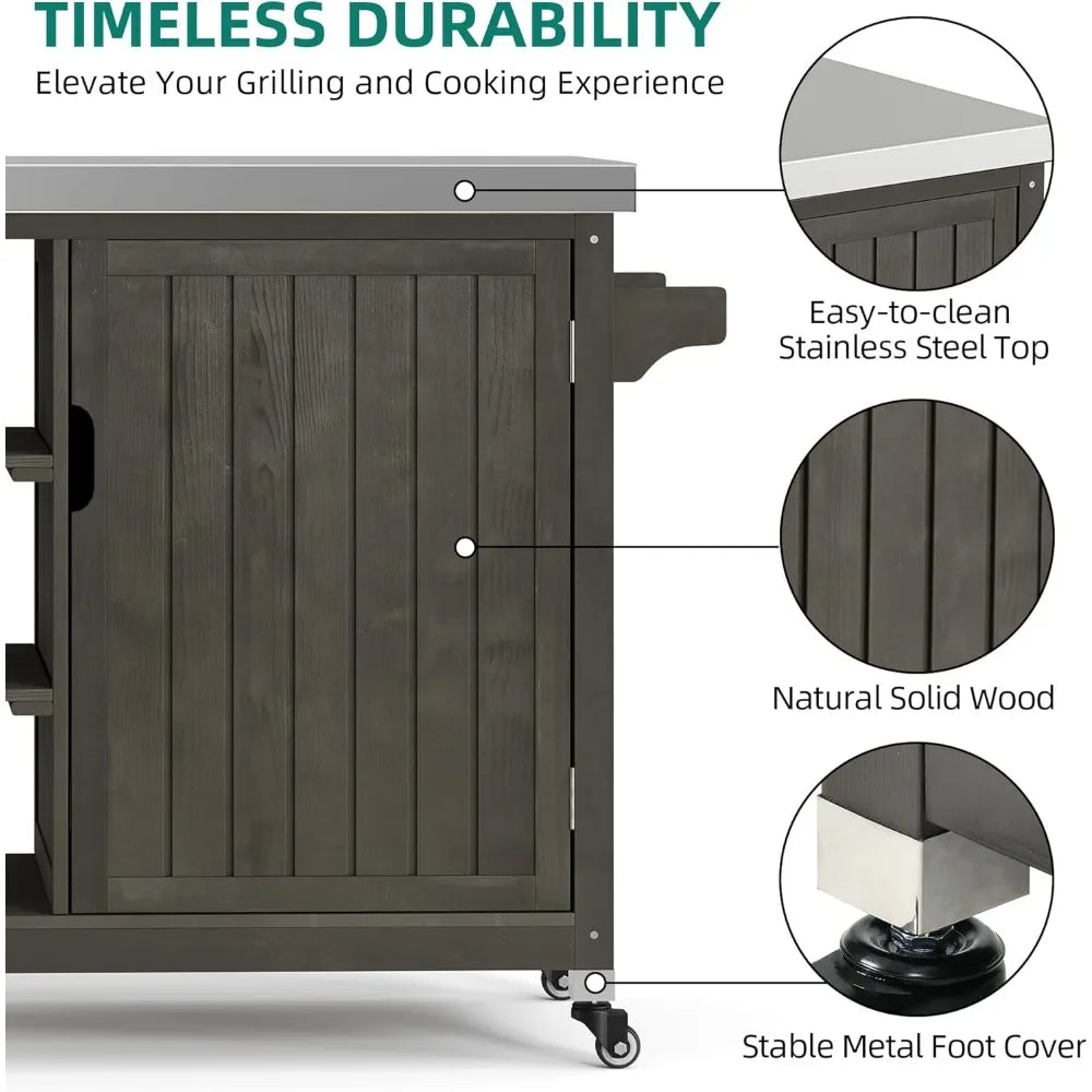 DAFIFY Solid Wood Outdoor Grill Cart With Stainless Table