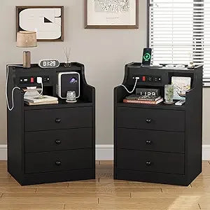 MKDK Nightstand Set With Charging Station And Hutch