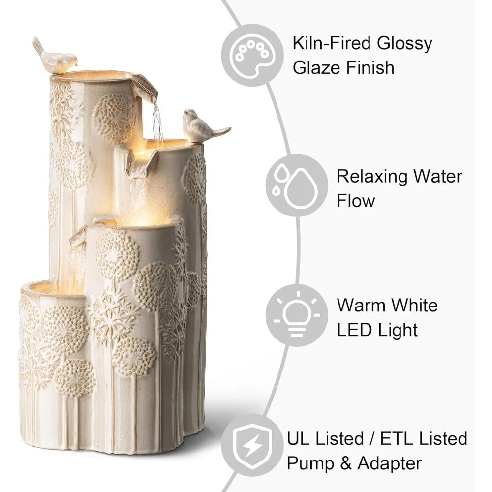 Glitzhome Outdoor Water Fountain With LED Lights And Pump