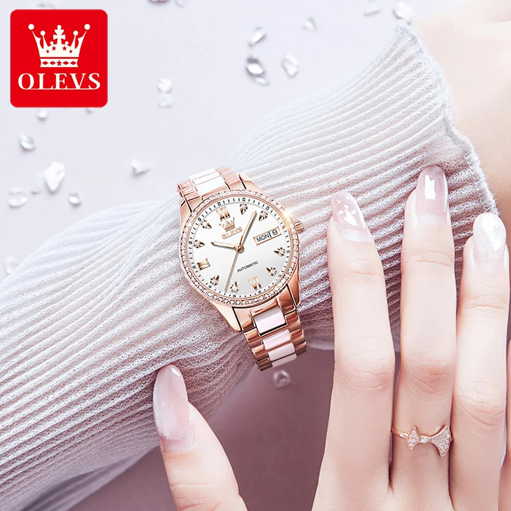 OLEVS 6637 Luxury Women Automatic Mechanical Watch Calendar