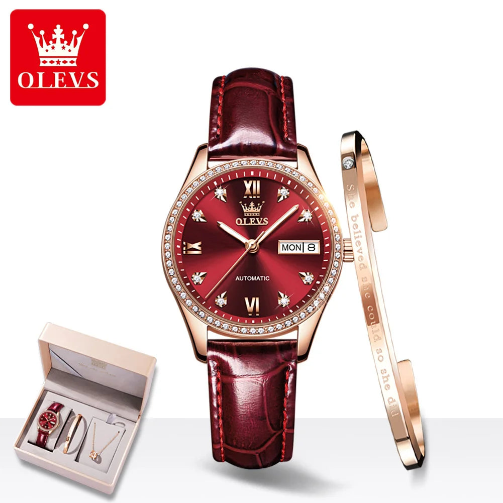 OLEVS 6637 Luxury Women Automatic Mechanical Watch Calendar