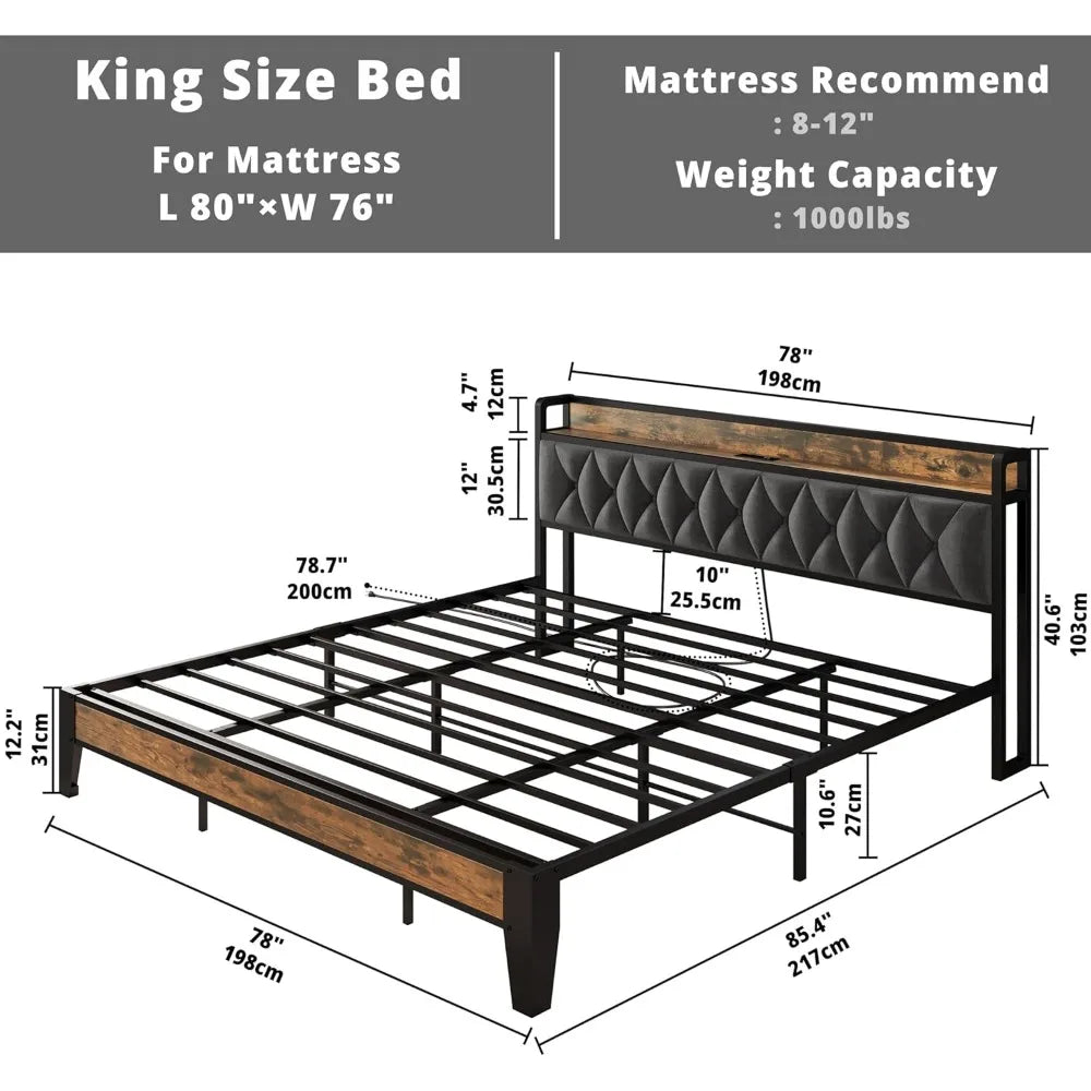 DAFIFY Storage Headboard Bed Frame With Electrical Outlets