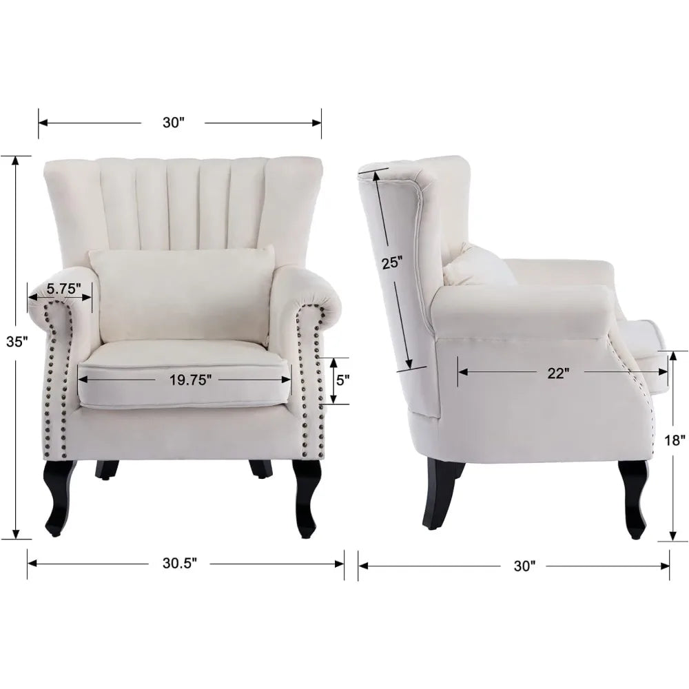 Hign-concerned Velvet Wingback Accent Chair With Pillow