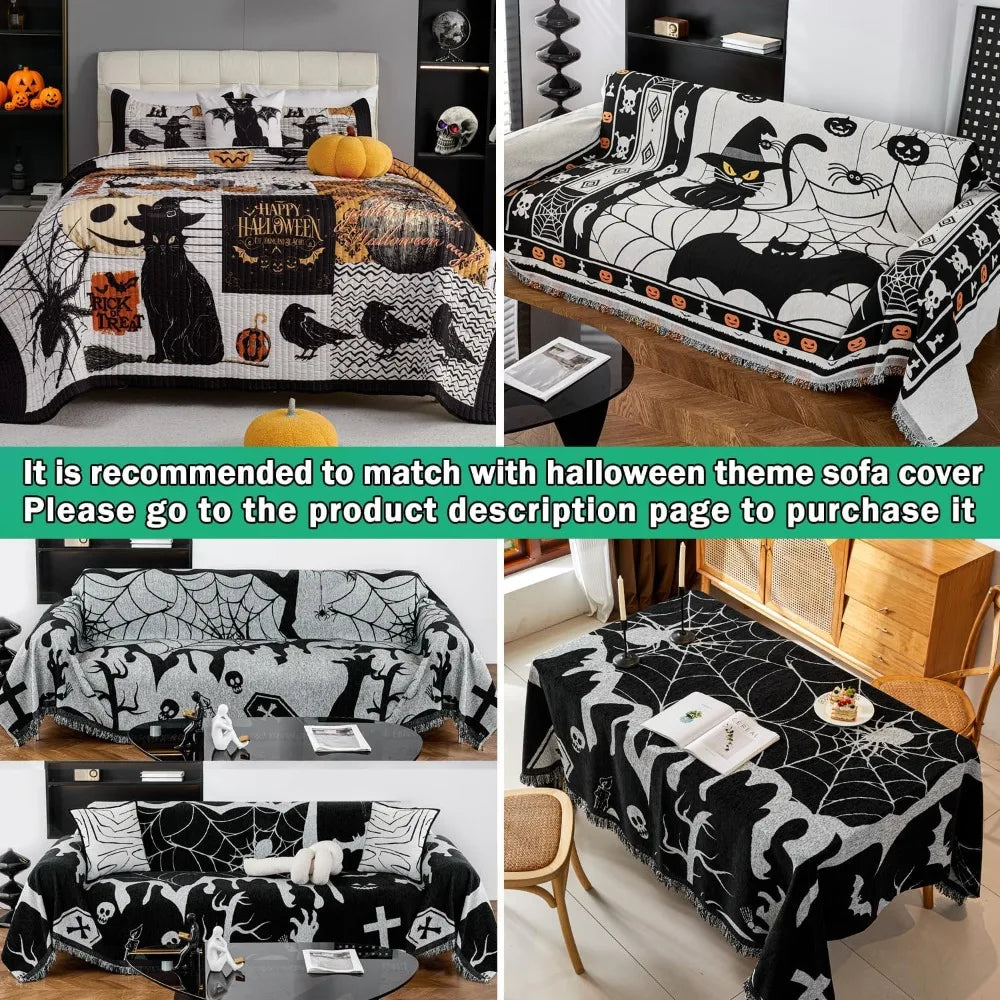 Halloween Themed Quilt Set With 3 Pillow Shams Lightweight
