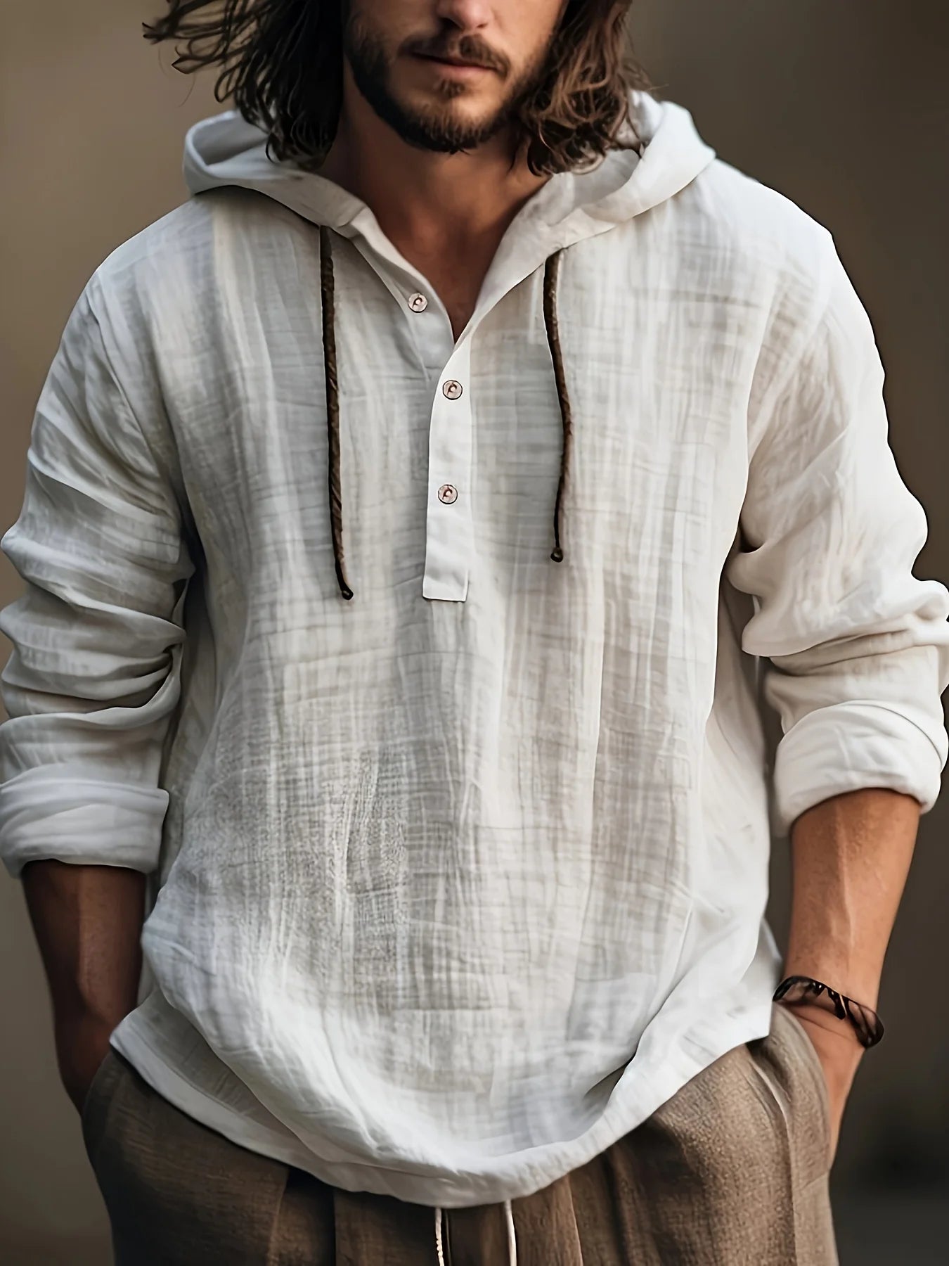 Zhejiang Men's Hooded Cotton Linen Shirt Sweatshirt Casual