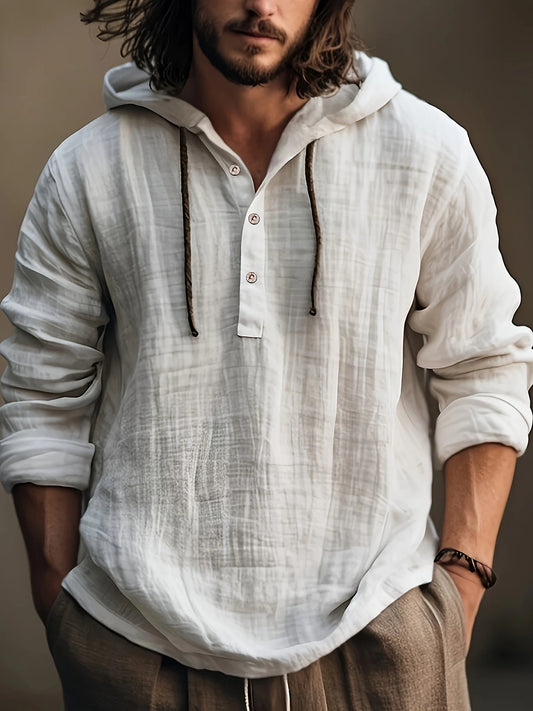 Zhejiang Men's Hooded Cotton Linen Shirt Sweatshirt Casual