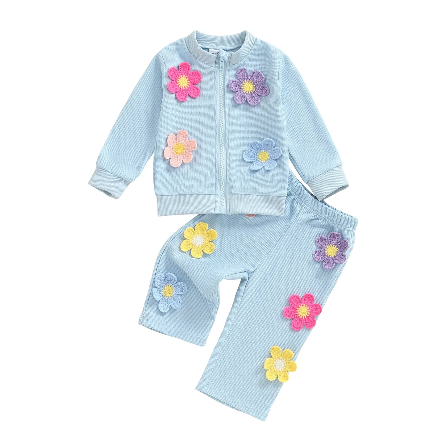 Guangdong Toddler Winter Coat Set 3D Flower Hooded Outfit